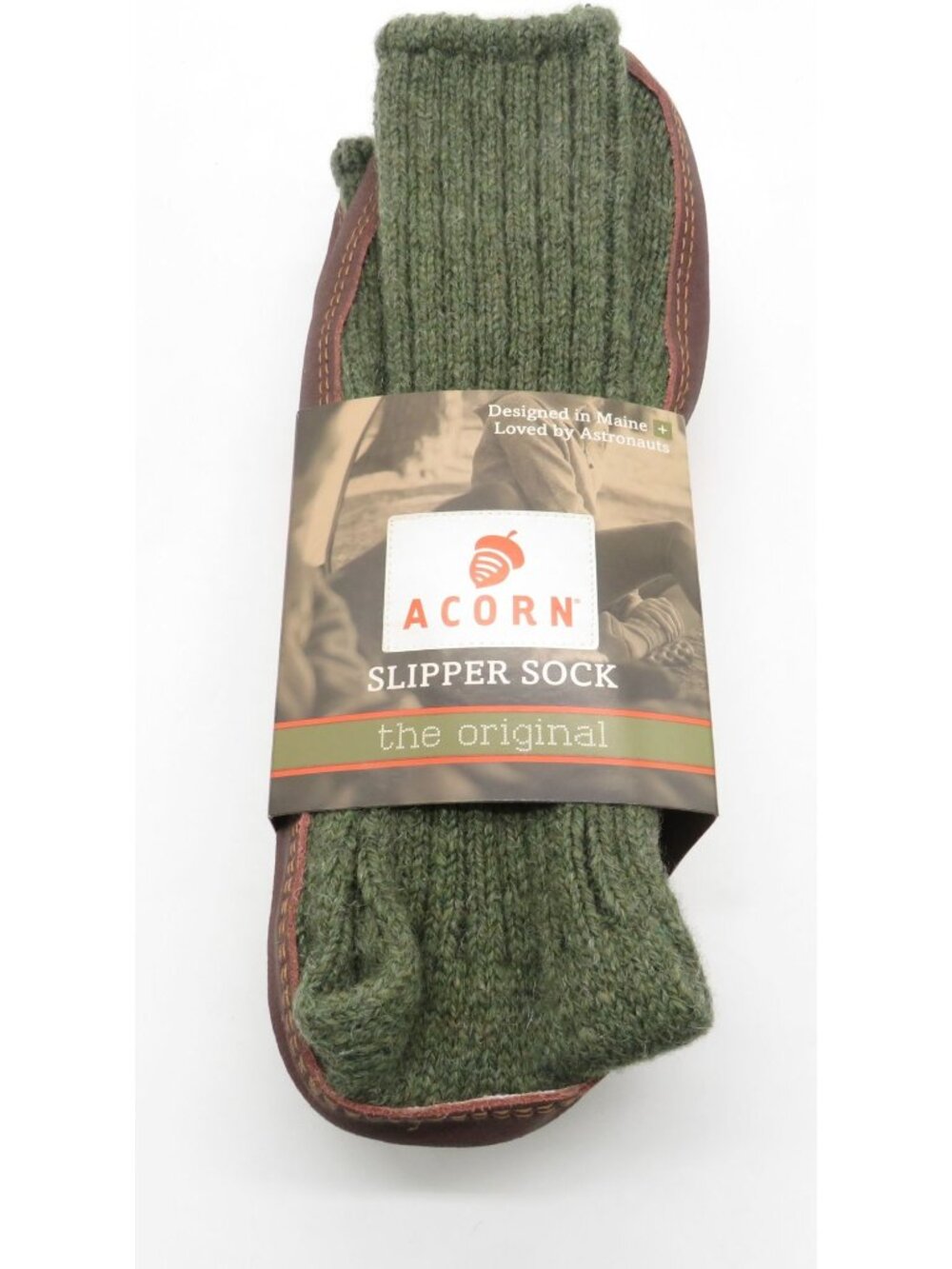 Acorn Mens XL Olive Wool Blend Slipper Socks With Suede Sole NEW $65